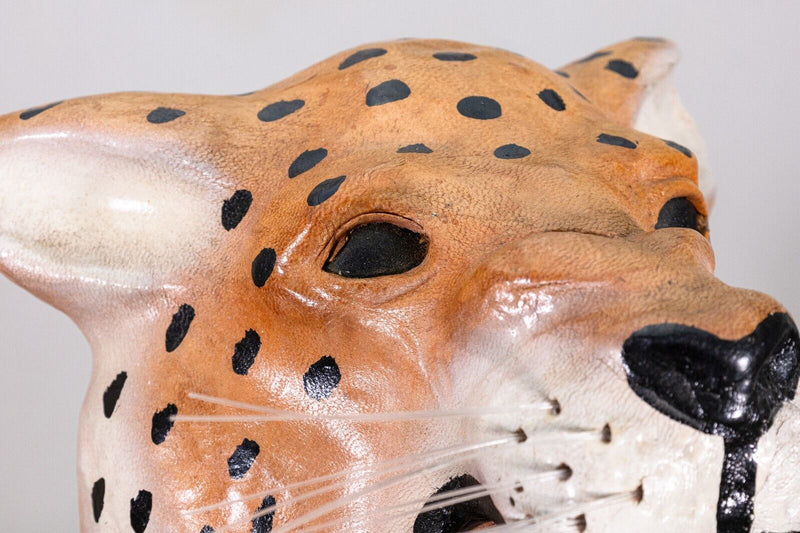 Leather Wrapped Hand Made Cheetah Animal Sculpture