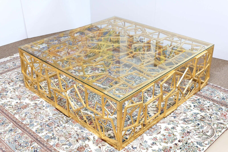 Badgley Mischka Monterrey Square Coffee Table Contemporary Modern Brass