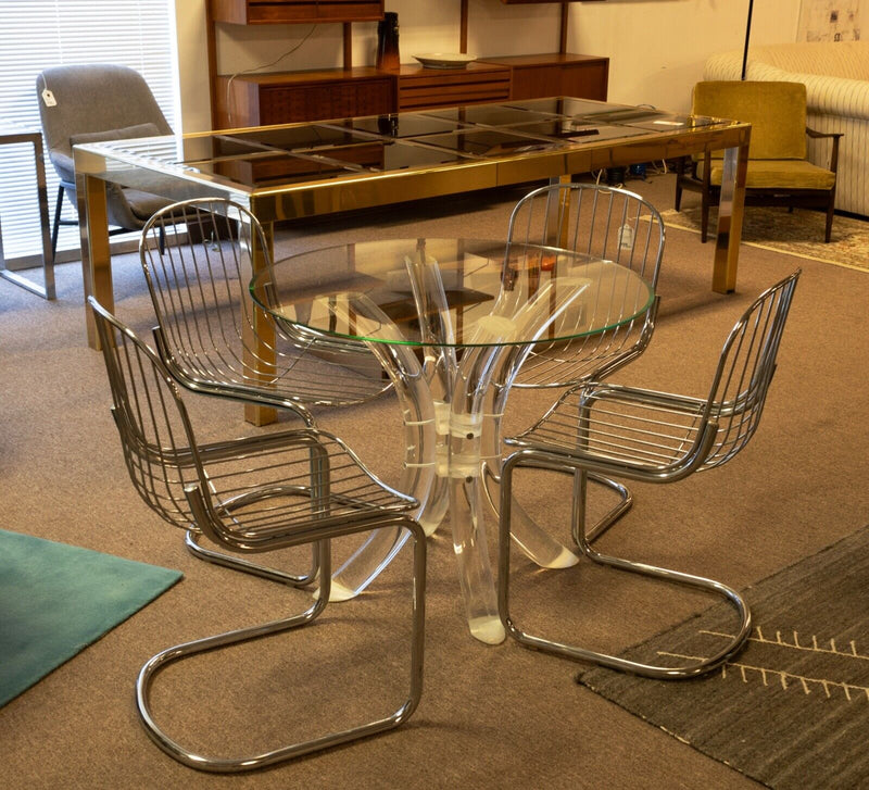 Charles Hollis Jones Style Contemporary Modern Glass and Lucite Dinette Table