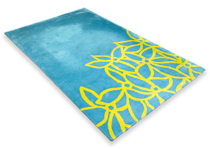 Ligne Roset Peter Maly Blue and Yellow Abstract Floral Wool Area Rug