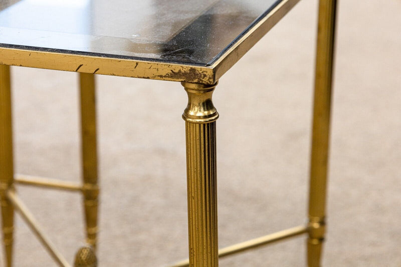 Set of 3 Vintage Brass & Smoked Glass Nesting Tables Attributed to Maison Jansen