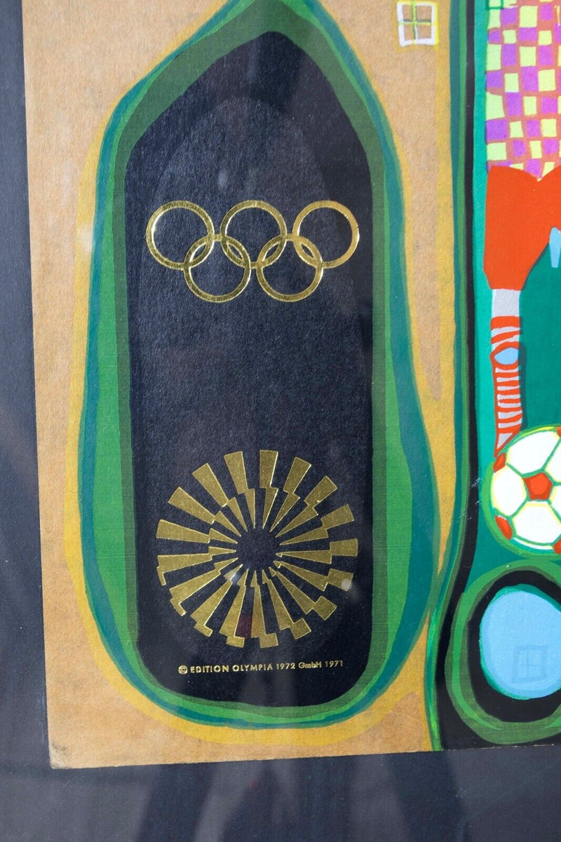 Fredensreich Hundertwasser Olympic Munich Gold Foil Silkscreen 1972 Framed