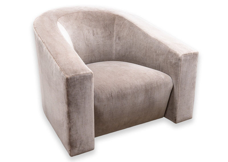 Donghia Barrel Backed Volume Swiveling Tub Chair in Grey Pink Velvet Mohair