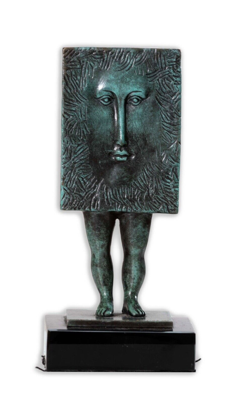 Sergio Bustamante Surrealist Square Figure Signed Contemporary Bronze Sculpture