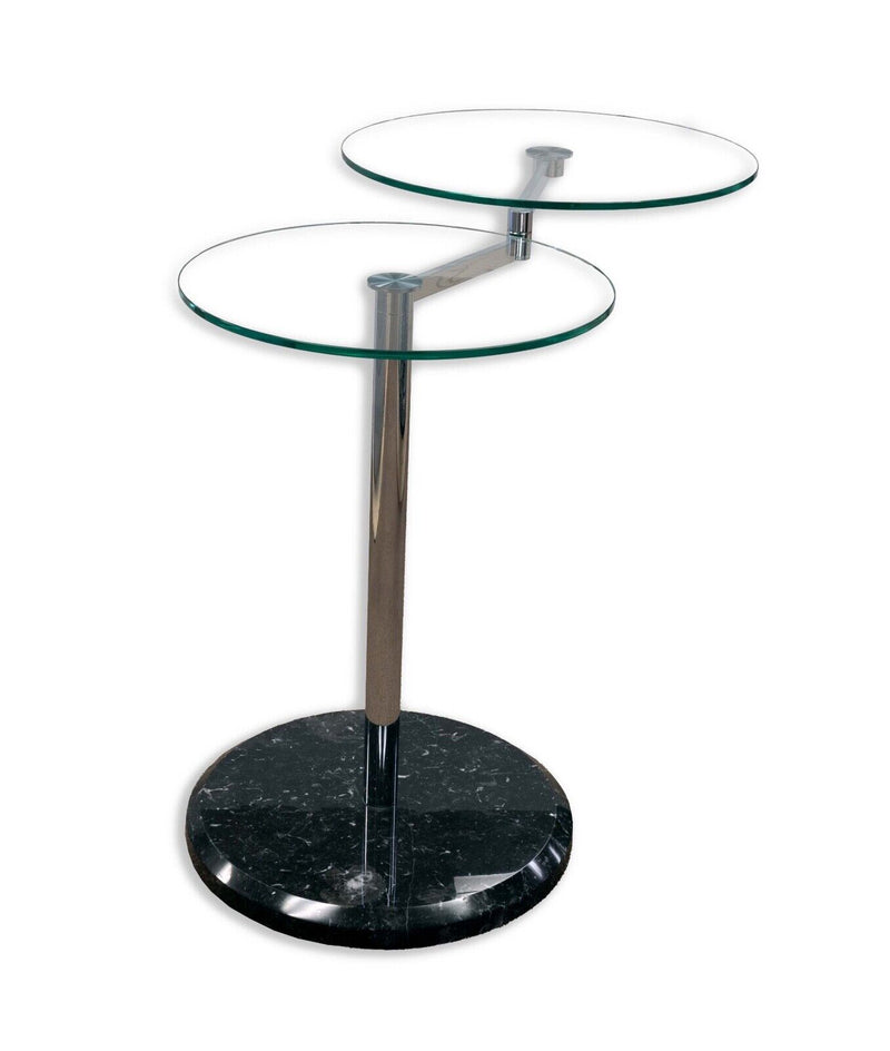 Post Modern Two Tier Articulating Glass Side End Table with Marble Base