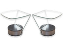 Pair of Brueton Style Curved Glass and Brushed Chrome Swivel End Side Tables