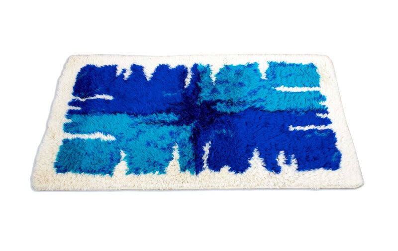 Hojer Eksport Wilton Danish Blue and Purple Abstract Design Mid Century Rya Rug