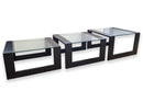 Set of 3 Contemporary Modern Black Wood and Glass Nesting Side End Tables