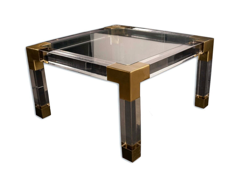 Jonathan Adler Lucite Clear Acrylic with Brushed Brass Corners Coffee Table