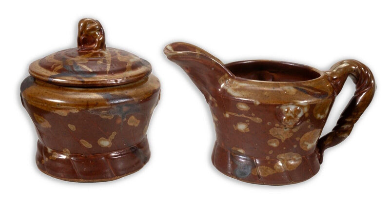 John Glick Ceramic Stoneware Sugar and Creamer Holder Stamped Plum Tree Pottery