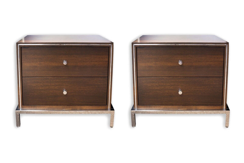 Pair of Contemporary Modern Wood and Chrome Framed Nightstands