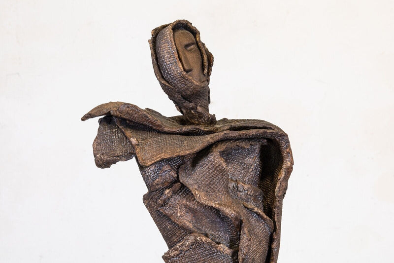Modern Brutalist Metal and Ceramic Figure Sculpture Signed Viro