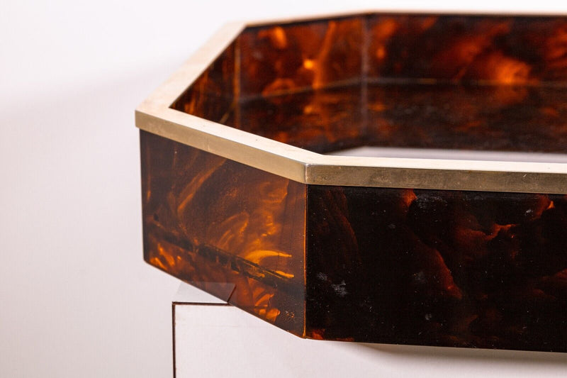 Taitu 1970s Italian Faux Tortoiseshell Lucite and Brass Serving Tray Centerpiece