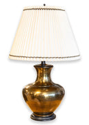 Pair of Large Bronze Mid Century Modern Table Lamps with White Pleated Shades