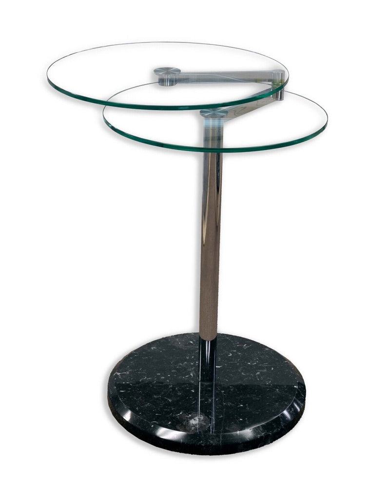 Post Modern Two Tier Articulating Glass Side End Table with Marble Base