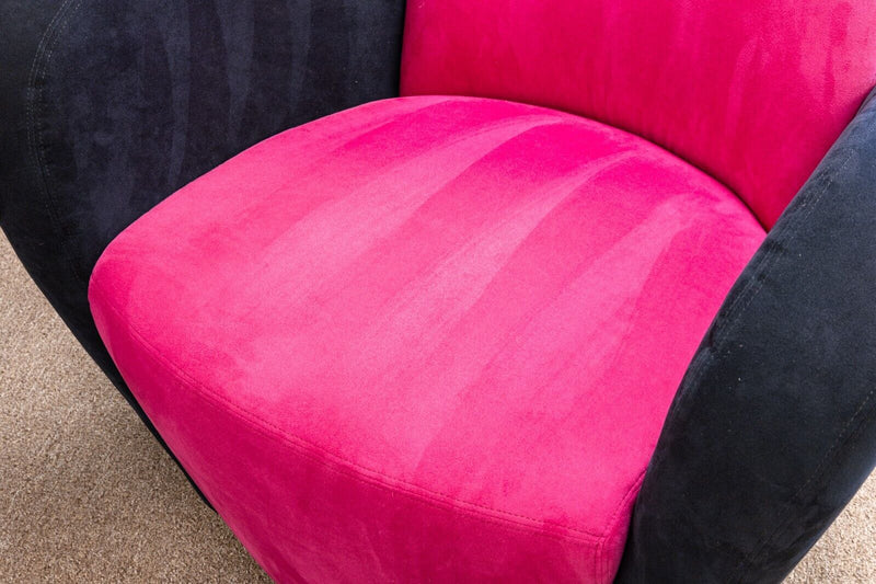 Pair of Michael Wolk "Miami" Postmodern 80s Pink and Black Swivel Accent Chairs