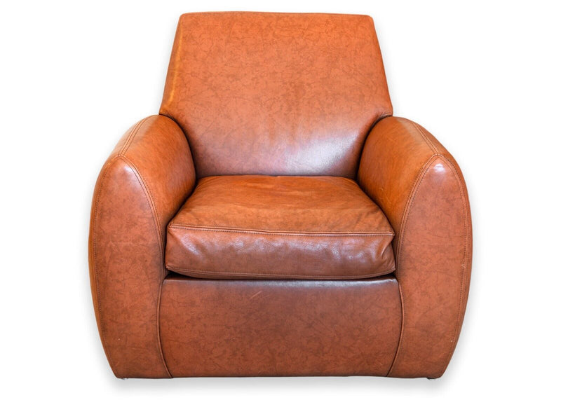 Dakota Jackson Ke-Zu 1980s Leather Club Accent Armchair and Matching Ottoman