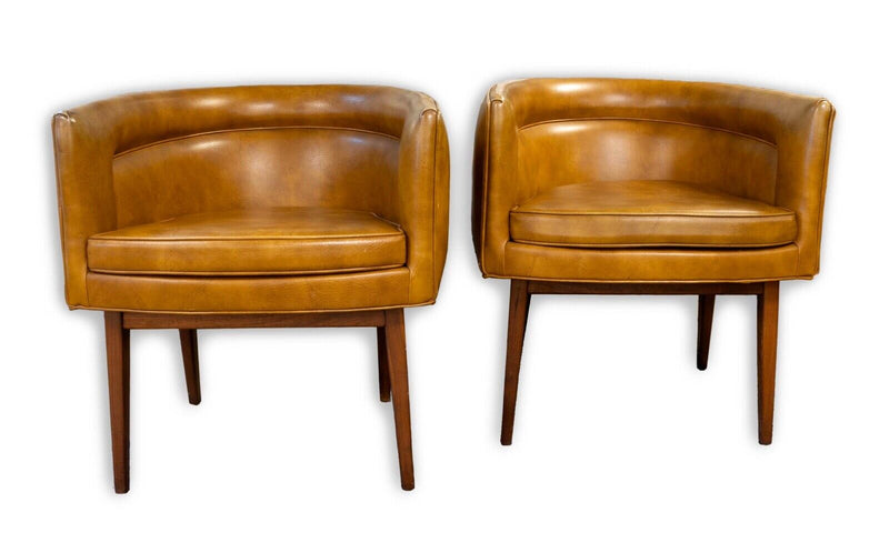 Milo Baughman Thayer Coggin Pair of Club Vinyl & Walnut Chairs Mid Cen Modern