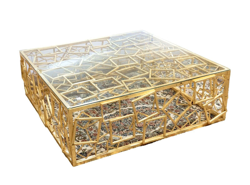 Badgley Mischka Monterrey Square Coffee Table Contemporary Modern Brass