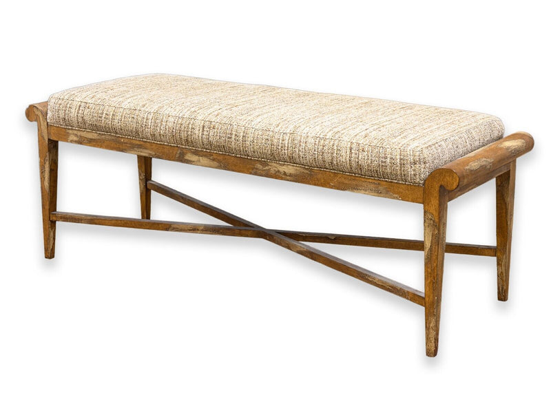 Faux Vintage Contemporary Modern Rustic Cushioned Wood Cross Bottom Bench