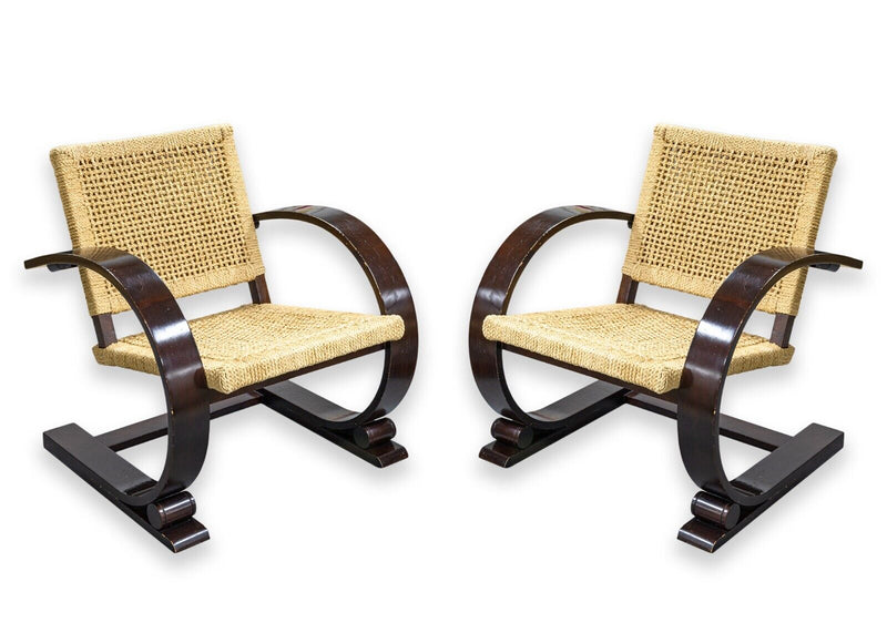 Pair of Mitchell Gold and Bob Williams Brown Wood and Cane Cantilever Armchairs