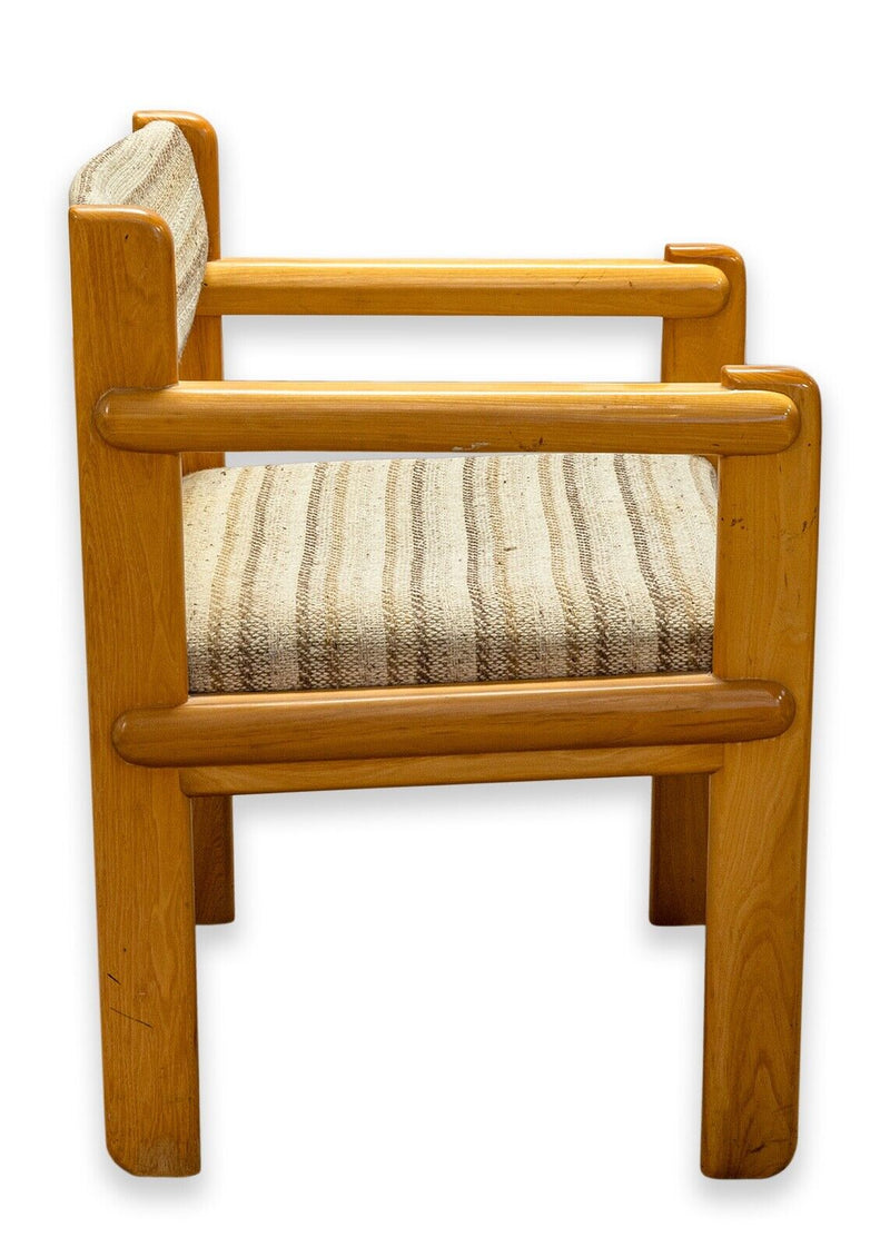 Ralph Rye for Thonet Solid Elm Armchair with Brown Striped Upholstery Fabric