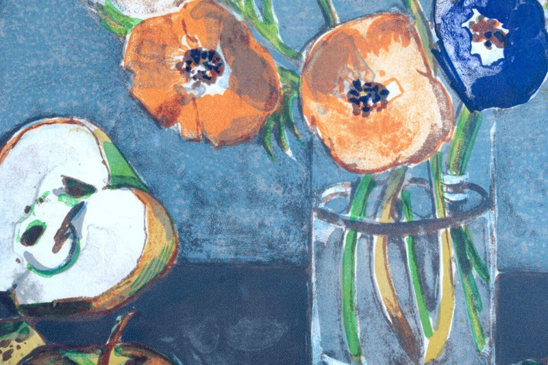 Roger Forissier Anemones with Fruit Signed Modern Lithograph on Paper Framed 198