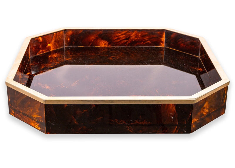 Taitu 1970s Italian Faux Tortoiseshell Lucite and Brass Serving Tray Centerpiece