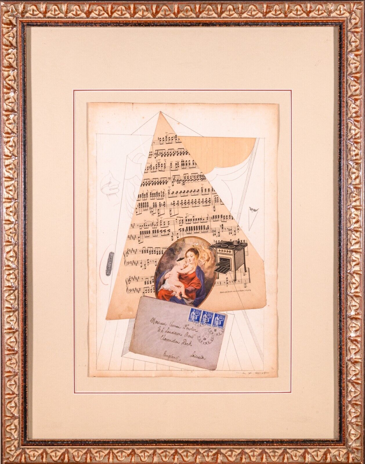 Max Ernst Christmas Card 1938 Signed Modern Mixed Media Collage