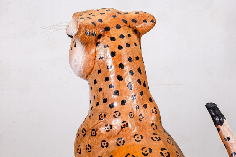 Leather Wrapped Hand Made Cheetah Animal Sculpture