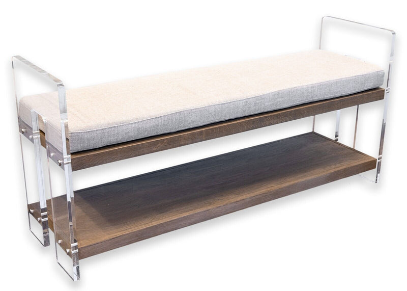 Contemporary Modern Storage Bench Wood Linen Cushion and Lucite Legs