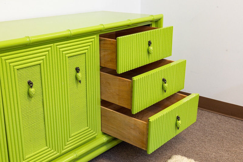 American of Martinsville Vintage MCM Lime Green Lacquer Dresser Credenza