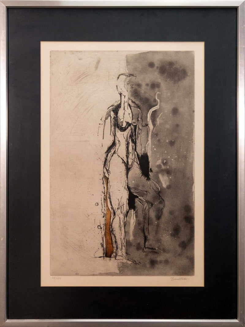 Karl Brandstatter Untitled Nude Modernist Etching on Paper 38/120 Framed 1970s