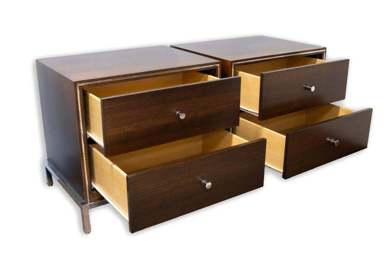 Pair of Contemporary Modern Wood and Chrome Framed Nightstands