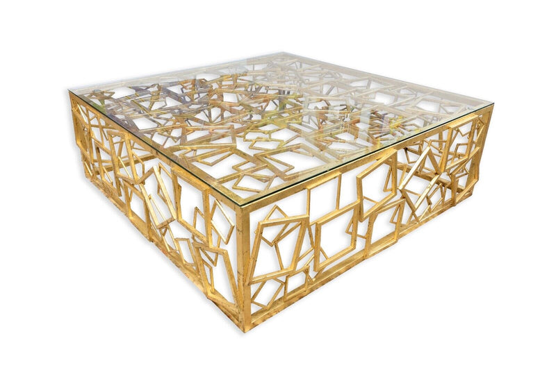 Badgley Mischka Monterrey Square Coffee Table Contemporary Modern Brass