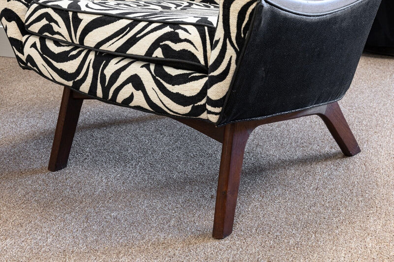 Pair of Adrian Pearsall Style Zebra Print Upholstery His and Hers Accent Chairs