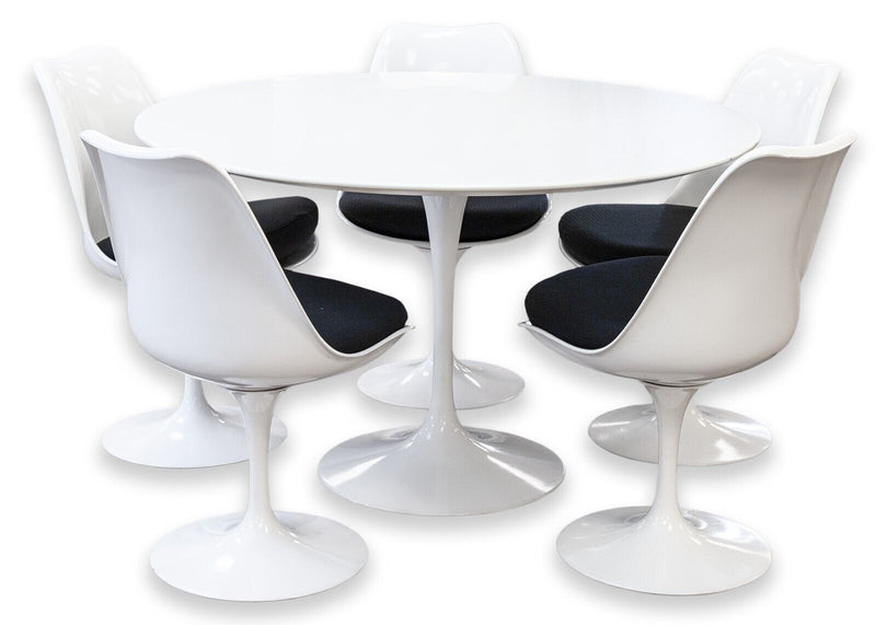 1970s Saarinen for Knoll Tulip Dining Table and Set of 5 Swivel Dining Chairs