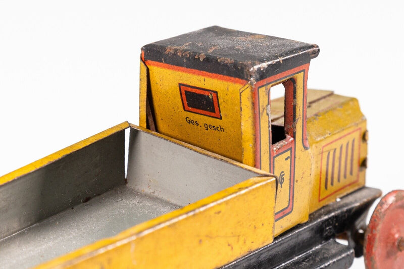 Georg Fisher Penny Car Yellow Dump Truck Antique Lithographed Tinplate Toy