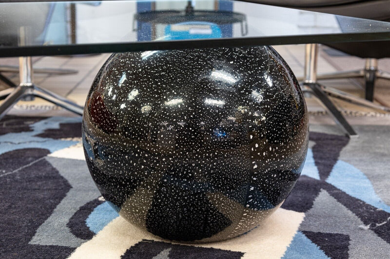 Fiam Italia 1980s Glass Waterfall Cocktail Coffee Table with Black Sphere Base