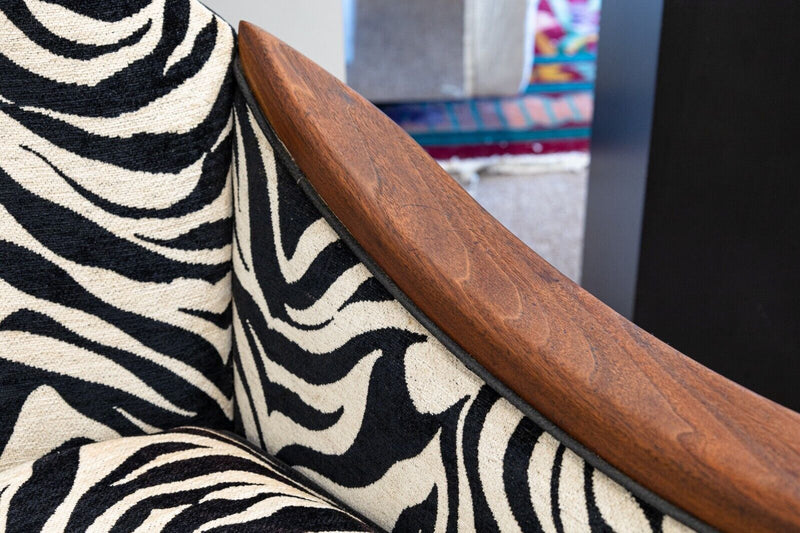 Pair of Adrian Pearsall Style Zebra Print Upholstery His and Hers Accent Chairs