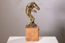 Fu Vintage Bronze Abstract Sculpture on Wood Base