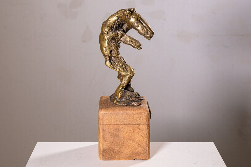 Fu Vintage Bronze Abstract Sculpture on Wood Base