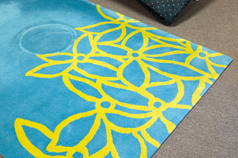 Ligne Roset Peter Maly Blue and Yellow Abstract Floral Wool Area Rug