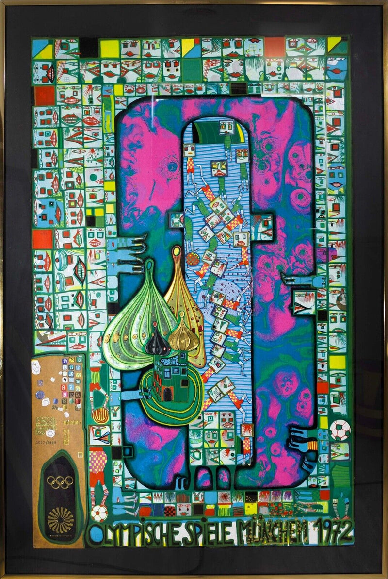 Fredensreich Hundertwasser Olympic Munich Gold Foil Silkscreen 1972 Framed