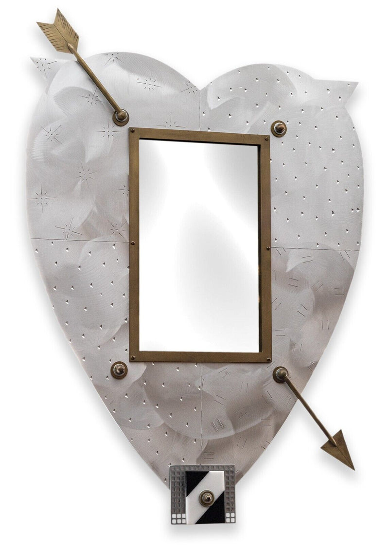 Thomas Mann Techno Romantic Arrow Through Heart Brushed Metal Modern Wall Mirror