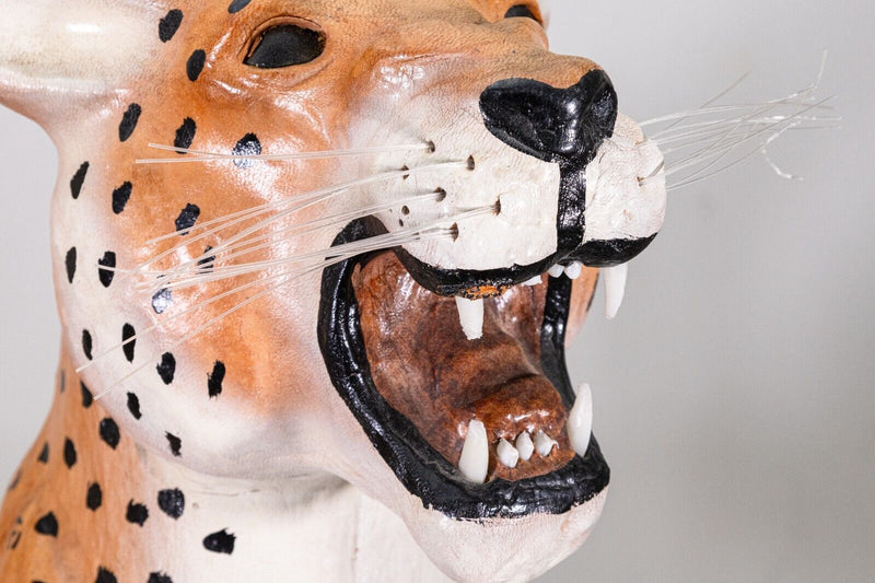 Leather Wrapped Hand Made Cheetah Animal Sculpture