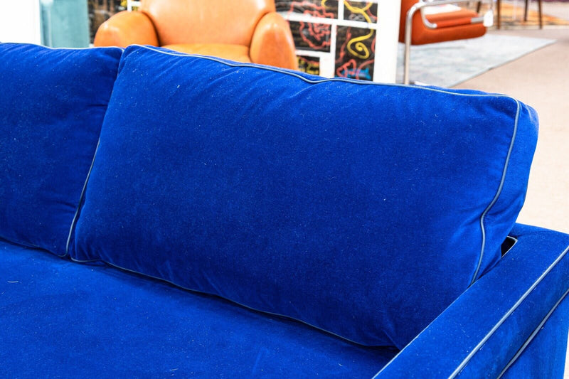 Custom Made Holly Hunt Deep Blue Velvet Fabric Contemporary Modern Sofa