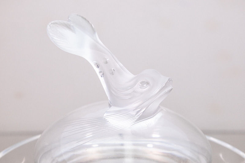 Lalique "Igor" Crystal Glass Caviar Server Dish with Dolphin Finial Lid