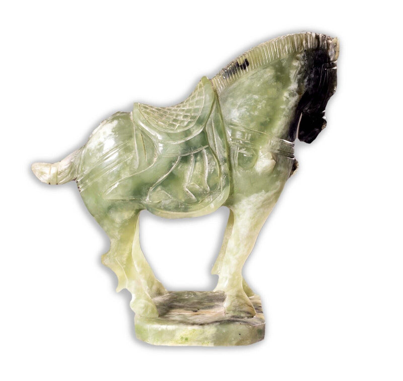 Antique Chinese Tang Horse Figurine Hand-Carved Natural Green Hardstone Jade 190