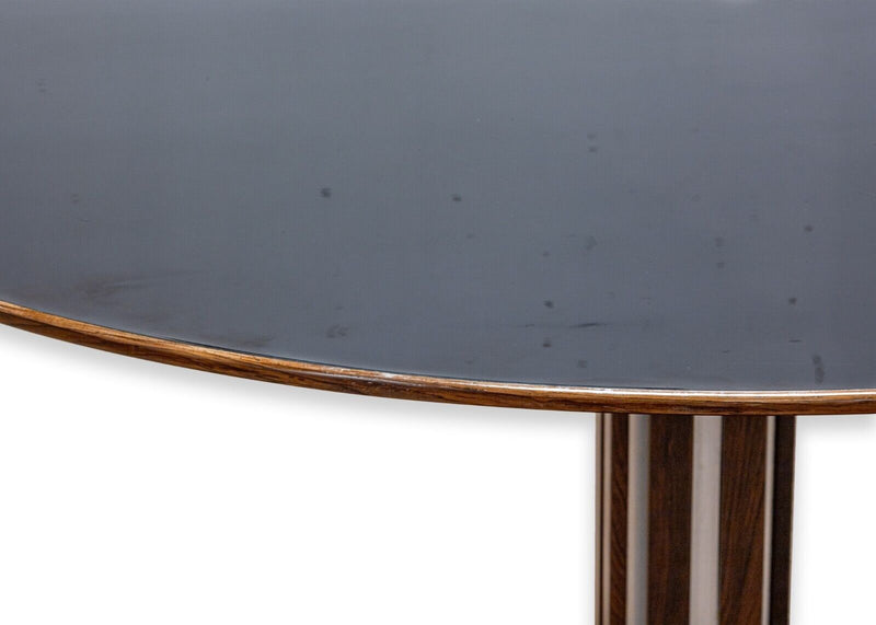 Edward Wormley For Dunbar Round Dining Table Rosewood and Chrome Black Formica